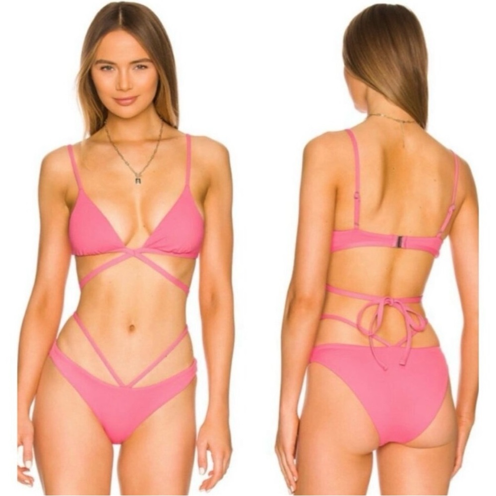 JONATHAN SIMKHAI Pink Emmalyn Strappy Bikini bottom and Harlen Top SET in Small